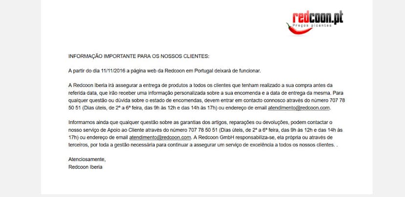 Redcoon fecha em Portugal e Espanha