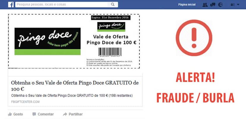 ALERTA: Campanha fraudulenta com a oferta de vales desconto Pingo Doce!